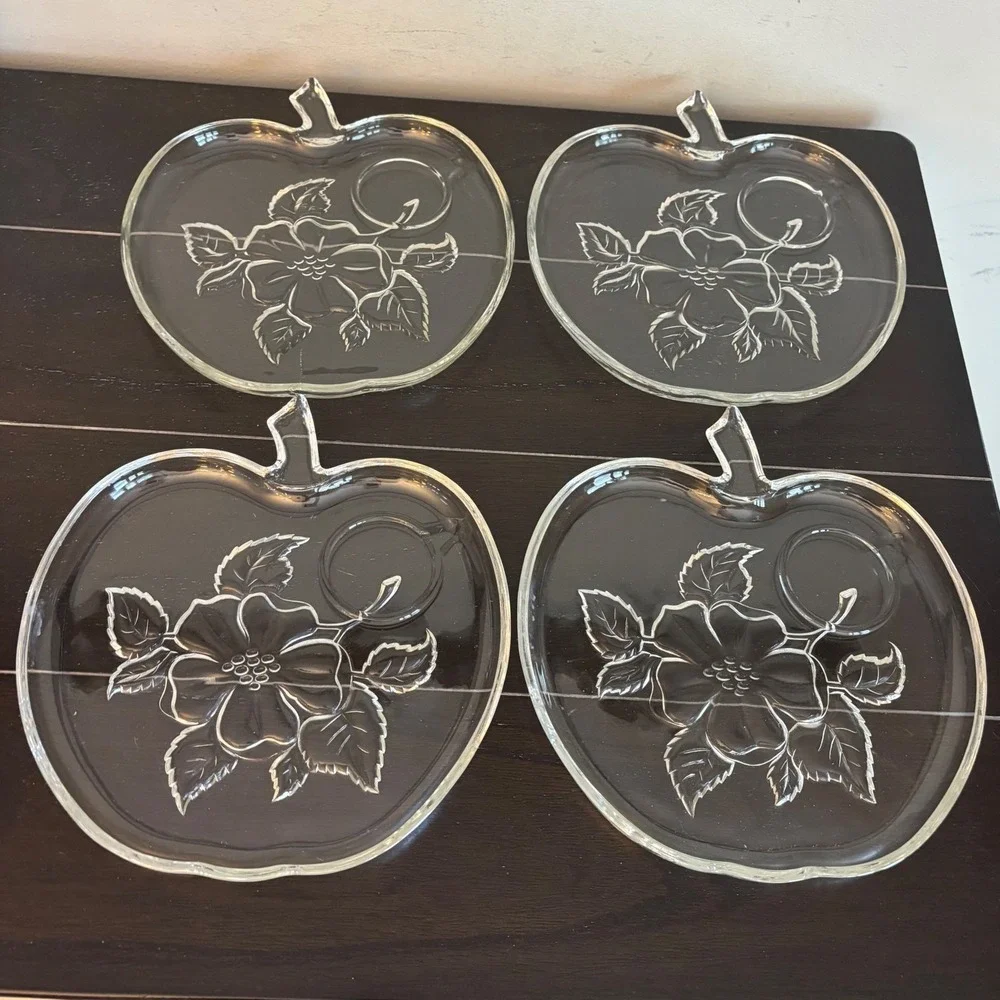 Vintage Hazel Atlas Apple Blossom | Set of 4 | Clear Glass | Snack Plates Only
